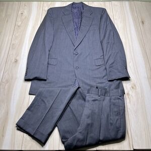 VTG 90's Brooks Brothers Gray Herringbone Wool Suit Paisley Lined Mens 42L 36x30